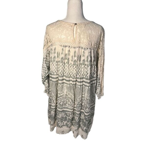 Free People green and cream floral babydoll long sleeve dress - M - Picture 3 of 8